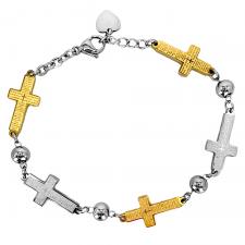 Stainless Steel Two Tone Cross Padre Nuestro Prayer Bracelet