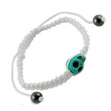 Tibetan White Macrame Bracelet with Blue Skull and Hematite Beads