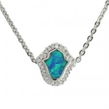 Stainless Steel Necklace with Faux Opal Hamsa