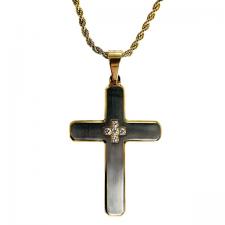 Stainless Steel Gold pvd Chain with Cross Pendant