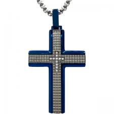 Stainless Steel Cross Necklace w/ CZ Stones