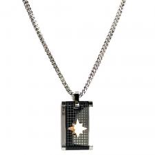 Stainless Steel Franco Necklace w/ North Star Accent  Dog Tag Pendant