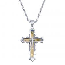 Stainless Steel Chain With Two Toned Cross Pendant