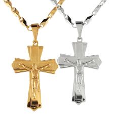 Stainless Steel Bullet Chain w/ Crucifix Pendant  