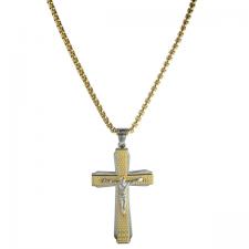 Stainless Steel Gold PVD Box Chain Necklace with Jesus Cross