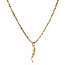 Stainless Steel Gold PVD Box Chain Necklace with Italian Horn