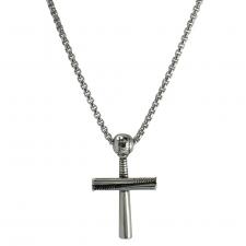Stainless Steel Rolo Chain with Baseball and Bat Cross