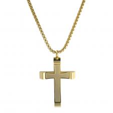 Stainless Steel Gold PVD Rolo Chain with Cross Pendant