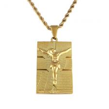 Stainless Steel Gold PVD Dog Tag Crucifix Pendant W/ Chain