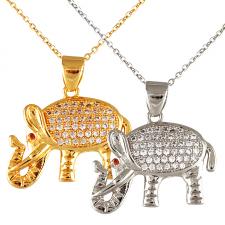 Stainless Steel Necklace with Jewel Encrusted Elephant Pendant