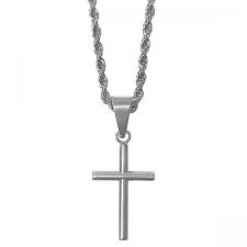 Stainless Steel Cross Necklace with Rope Chain