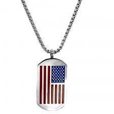 Stainless Steel Box Chain with American Flag Pendant
