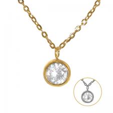 Stainless Steel Solitaire cz Necklace
