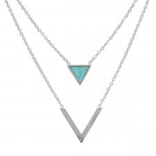 Women's Stainless Steel Hipster Triangle Turquoise Stone Necklace 