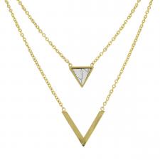 Women's Stainless Steel Gold PVD Hipster Triangle White Stone Necklace