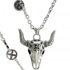 Stainless Steel Bull head Skull Pendant with Rolo Chain