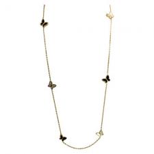 Stainless Steel Long Fashion Necklace in Gold with Black and Opal Butterfly Accents