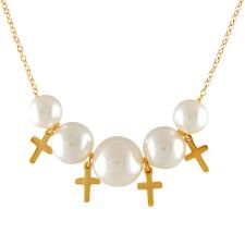 Cross and Pearl Gold PVD Necklace