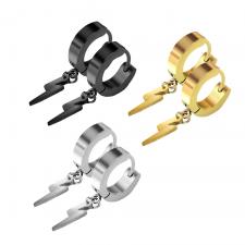 Stainless Steel Huggies Earrings with Dangling Bolt