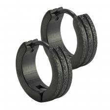 Black Sandblast Stainless Steel Huggie Earrings