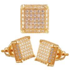 8MM Iced Out Micro Pave Square Gold Color Earrings