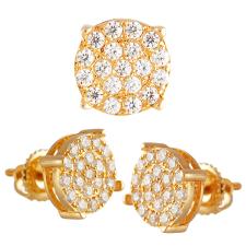 8MM Iced Out Micro Pave Round Gold Color Earrings