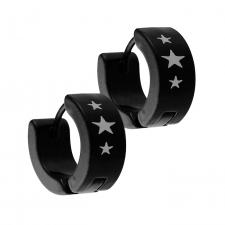 Stainless Steel Black PVD Huggie Earrings with Star Design