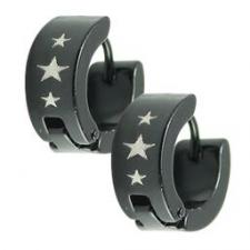 Stainless Steel Black Huggies Earrings With Stars