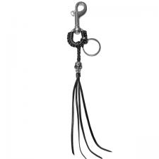Key Chain with Long Leather Strips and Skull