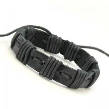Black Leather Bracelet with Horizontal and Vertical cord patterns
