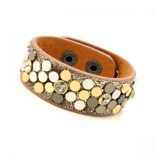Leather Cuff Bracelet with Copper Tone Texture and Colored Rivets