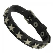 Black Leather Bracelet with Metal Stars 