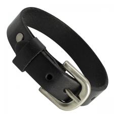 Thin Black Leather Bracelet with Buckle Clasp