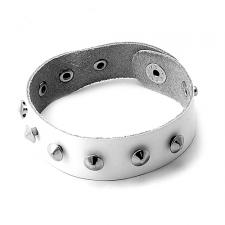 White Leather Bracelet w/ Cone Shaped Studs and Snap Buttons 