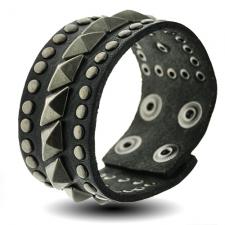 Black Leather Bracelet w/ Diamond Shaped Pyramid Stud Design