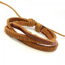 Light Brown Leather Bracelet with Wrapped around Cord