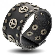 Peace Black Leather Bracelet
