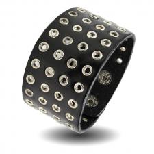 Black Leather Bracelet with riveted holes body