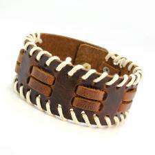Brown Leather Bracelet with woven Cream Cord accents