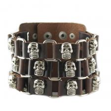 Brown Leather Skull Bracelet
