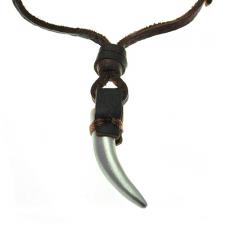 Free Size Brown Leather Necklace with Silver Colored Talon Pendant