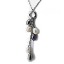 Stainless Steel Necklace w/ Hanging River Pearl Accented Pendant 