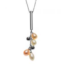 Stainless Steel Necklace w/ Blush Colored Pearl and Steel Pendant