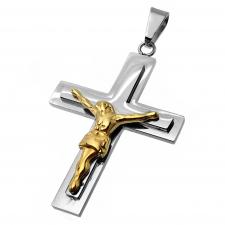 Cross in Stainless Steel with Gold PVD Christ
