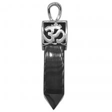 Stainless Steel Jet Crystal OHM Pendant