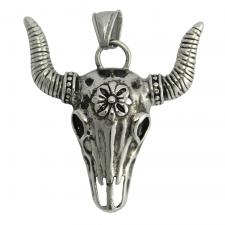 Stainless Steel Longhorn Skull With Flower Pendant