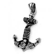 Stainless Steel Anchor Shape Pendant with Clear Zirconia Stone