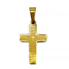 Stainless Steel Thin Gold PVD Padre Nuestro Prayer Cross Pendant