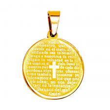 Stainless Steel Gold PVD Padre Nuestro Prayer Pendant
