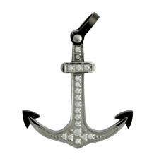 Silver & Black Stainless Steel Anchor CZ Pendant